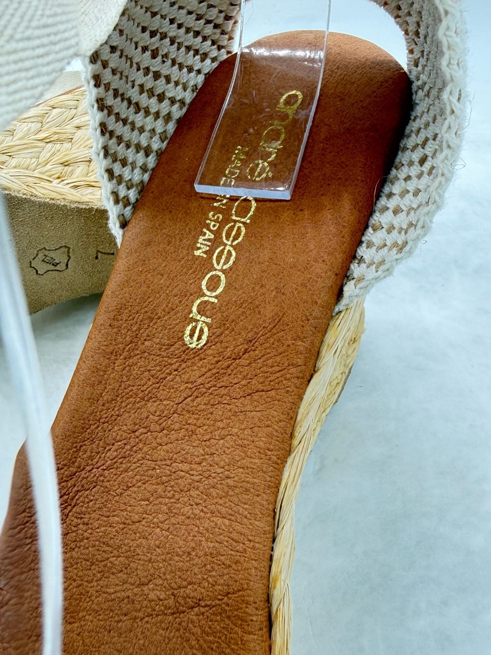 New Braided Espadrille Platform Wedges with Ankle Tie - Cream & Navy - Picture 4 of 7